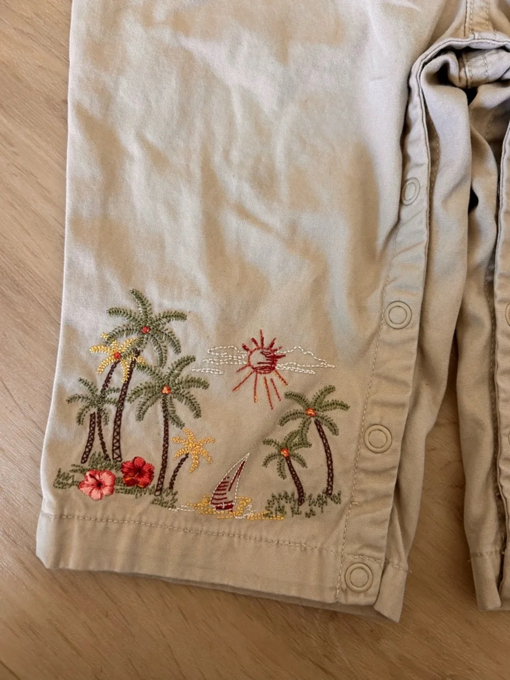 Vintage Gymboree Y2K aloha 2002 Kids Beige Embroidered Palm-Print Overalls